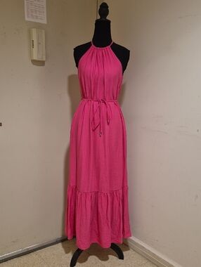 INC. Sleeveless Halter Maxi Dress in Hot Pink